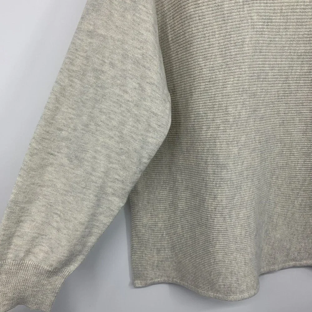 Ella Moss Sweater Beige Gray Ribbed V Neck Pullover Long Sleeve_4